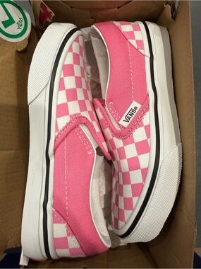 Vans Kids Slip-On Checkerboard Pink and White Sneakers